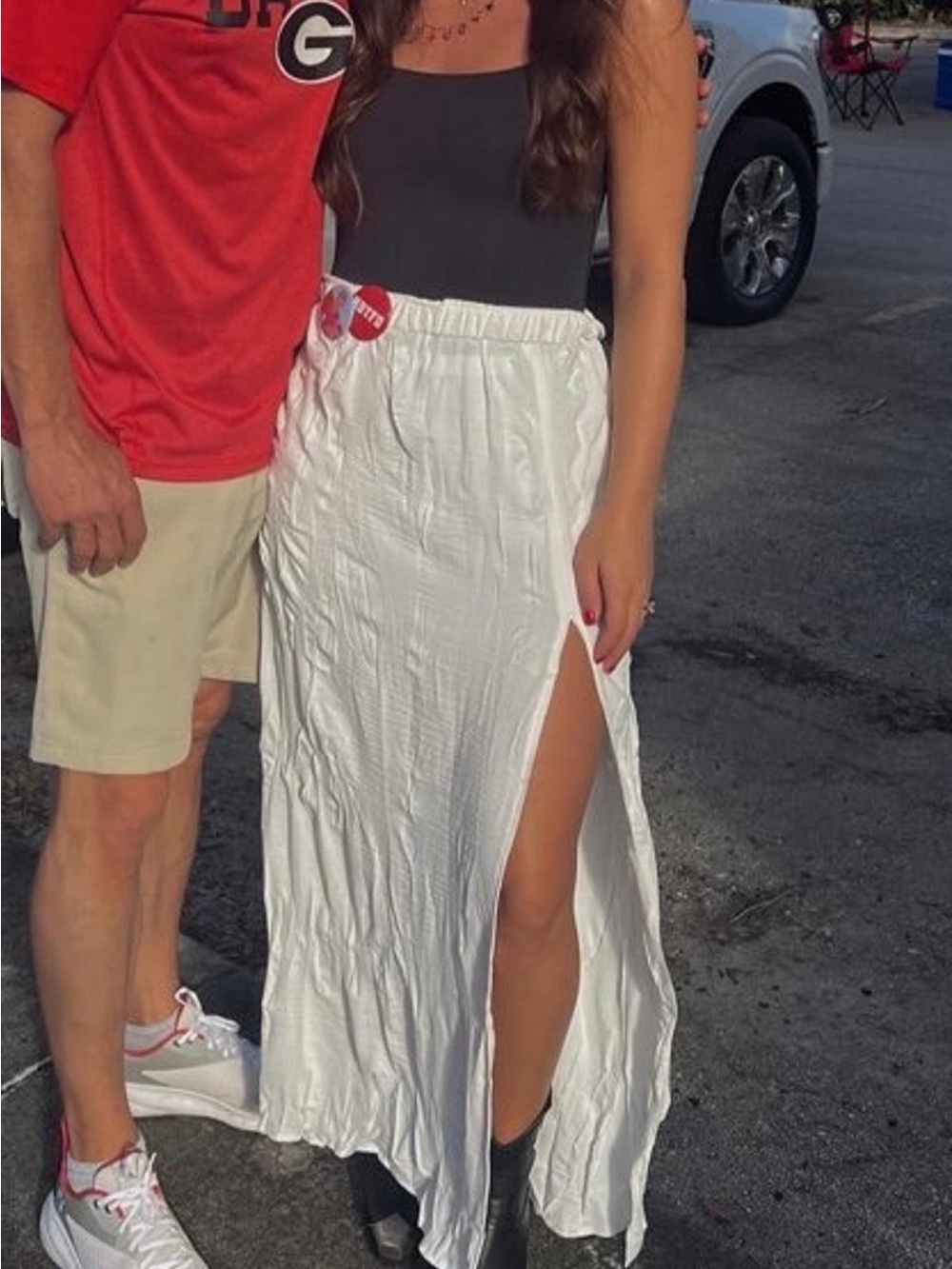 Zara Crinkled White Maxi Skirt with High Side Slit